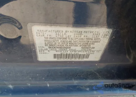 2014 Nissan Versa 1.6 Sl z USA, uszkodzony, nr VIN 3N1CN7AP8EL843234